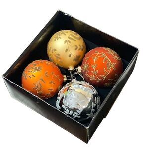 Set of 4 Glitter and Bead Glass Ball Christmas Ornaments